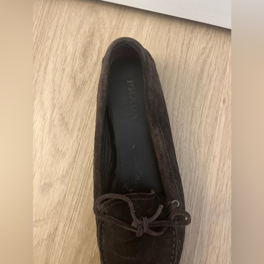 Brown Prada suede loafers